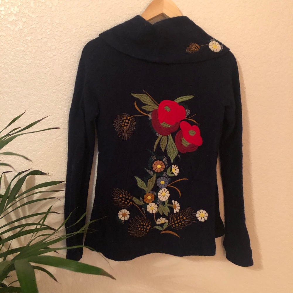 Anthropologie Embroidered Sweater coat